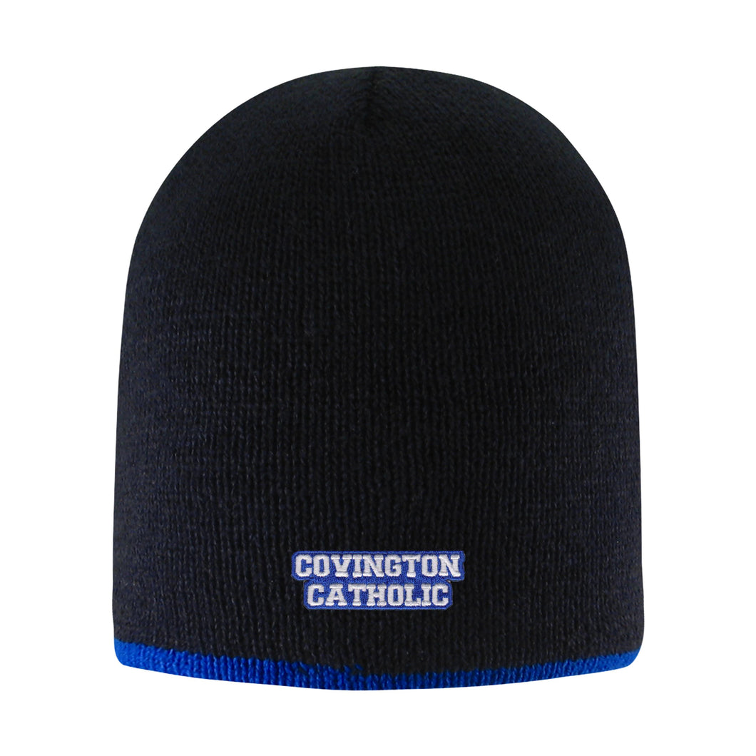 Black knit Beanie with Blue Trim