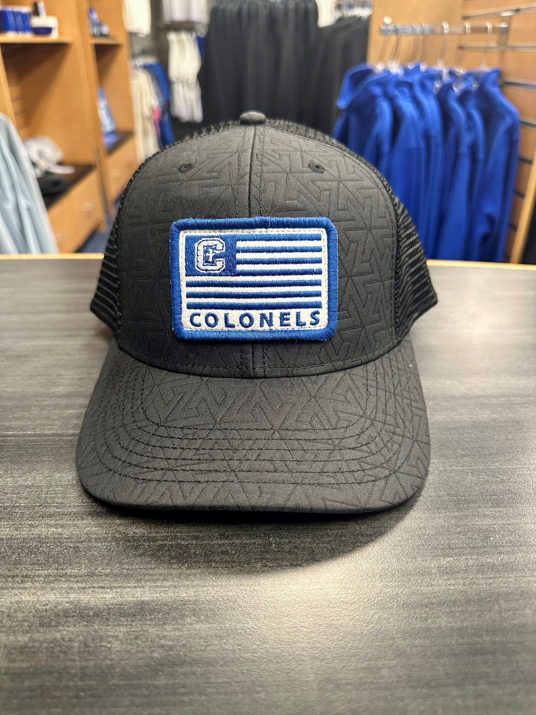 Black Trucker Hat with Flag Patch