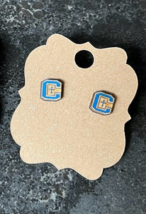 Wood Etched Logo Earrings White/Blue