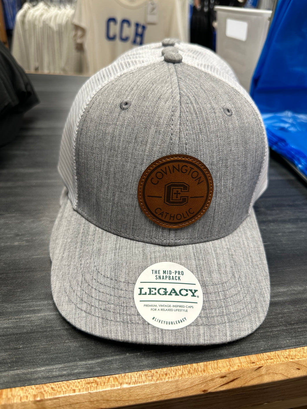 Grey Trucker Hat with Leather Patch