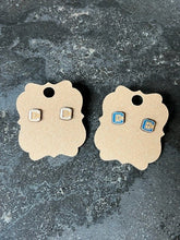 Load image into Gallery viewer, Wood Etched Logo Earrings White/Blue
